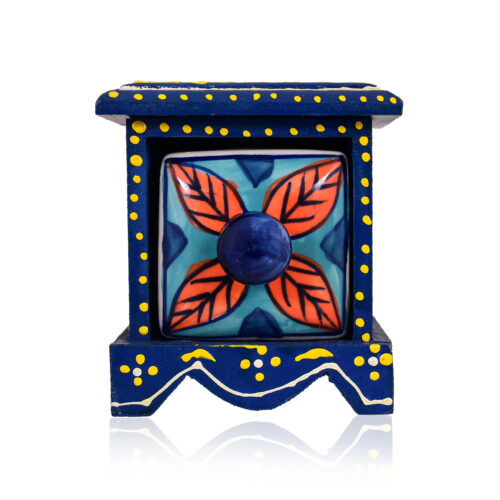 Blue Single Ceramic Drawer Wooden Box