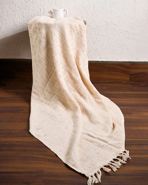 Natural Colour Cotton Woven Decorative Throw - Cheesecloth