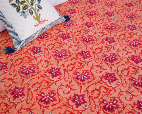 Orange Rajasthani Double Bedsheet