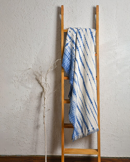 Tie Dye Cream & Indigo Shibori Decorative Throw
