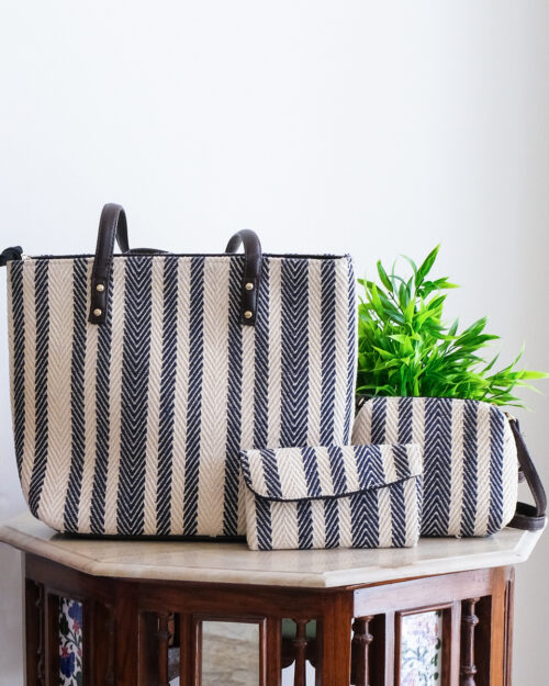 White & Blue Striped Bag Combo