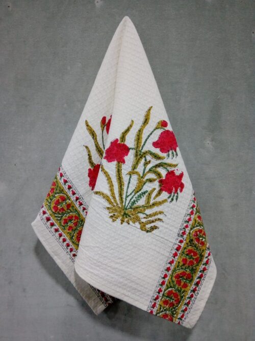 White-Red Cotton Hand Towel