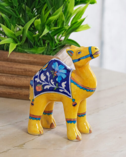 Yellow Camel Blue Pottery Decor Piece