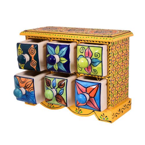 Yellow Wooden Ceramic Drawer Box