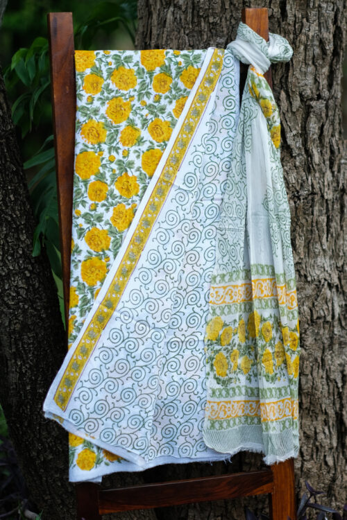 Yellow Floral Suit Piece With Dupatta